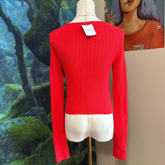 american eagle red knit tie front square neck top nwt - Picture 3 of 5